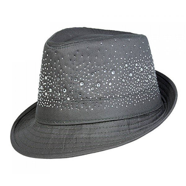 Fedora Hats w/ Rhinestones - Gray - HT-CAP00083GY